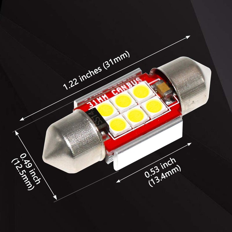 PHINLION Super Bright DE3175 LED White Bulb 500 Lumens 3030 6-SMD Festoon 1.25" 31mm DE3021 DE3022 Miniature LED Bulbs for Car Interior Map Dome Trunk Courtesy License Plate Light, Pack of 4 - Image 4
